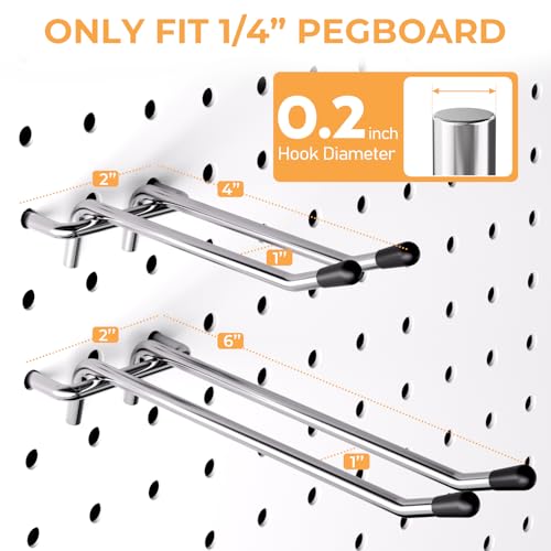 INCLY 36 Pack 4/6 Inch Double Arm Pegboard Hooks, 1/4" Heavy Duty - color: Silver