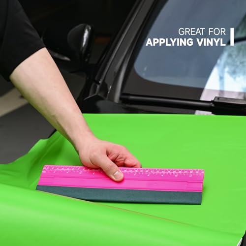 FOSHIO Professional Squeegee for Vinyl, Decals, Sticker Paper, Wallpaper, Window Film, Craft, Suede Felt Squeegee Smoothing Tool with Ruler, Pink (12 inches) - size: 12 inches