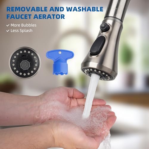 Hibbent NSF/ANSI/CAN 61 & 372 Certified Pull Down Kitchen Faucet Head - color: Brushed Nickel, style: 1.8 Gallon Per Minute