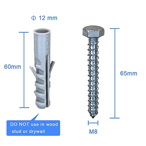 Drywall Anchors for TV Mount,Lag Bolt Kit | With Concrete Wall Anchors M8 Lag Bolts and Washer Installation on Brick or Concrete Wall by with Screw Hardware Tool Socket
