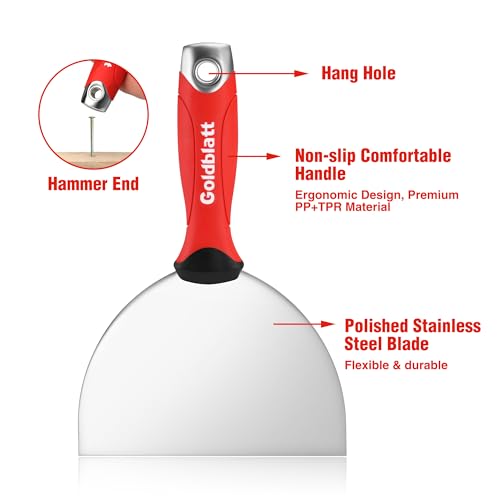 Goldblatt 6" Putty Knife, Stainless Steel Scraping Paint, Putty Knife Scraper with Hammer End, Soft Grip, Perfect for Drywall Repairing and Finishing - size: 6 Inch