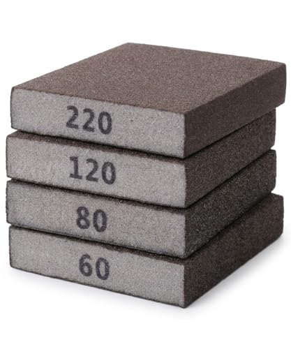 Bates- Sanding Sponge, 4 Pack, 60/80/120/220 Grit Assortment, Washable and Reusable Sanding Block for Wood, Metal, Drywall, Glazing, Sandpaper Blocks for Smooth Finishing - size: 4 Pack, 60/80/120/220 Grit