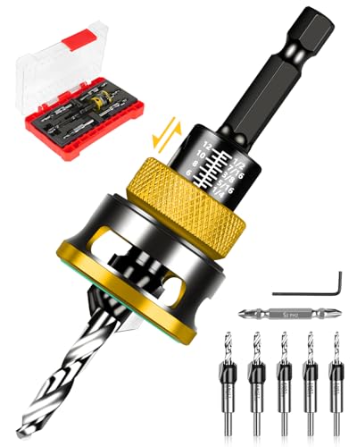 9PCS Countersink Drill Bit Set with Adjustable Depth Stopper - color: Golden, size: Standard - Manual Adjustment