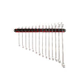 Olsa Tools Wall-Mounted Wrench Rack - Red Anodized Aluminum Rail with Black Clips - Stores 14 SAE or Metric Wrenches Securely - Professional Organizer - Part: 1028 - style: Red Aluminum + Black Clips