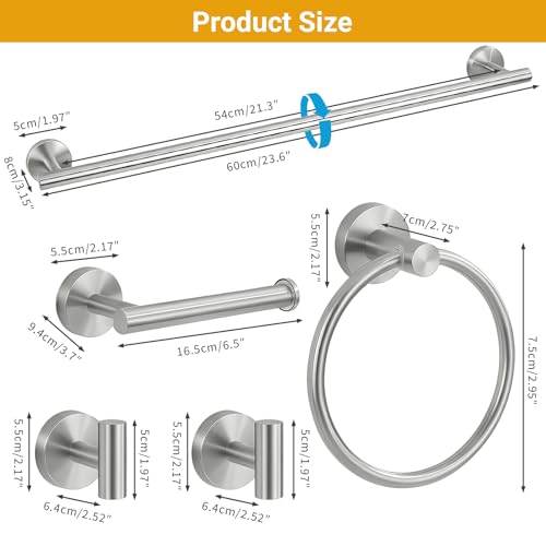 5 Piece Bathroom Towel Bar Set - SUS304 Stainless Steel Brushed Nickel Bath Towel Holder, 16 Inch Towel Racks for Bathroom Wall Mounted, Bathroom Hardware Accessories Set - color: C-24 Brushed Nickel