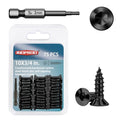 75-Piece #10 x 3/4" Flat Head Hex Socket Self Tapping Screws - Black Zinc Plated Steel, Countersunk Wood Screws with Drive Bit, for Woodworking & Furniture Repair - size: #10 x 3/4"