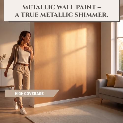 Metallic Wall Paint 67.62 fl oz - Bronze - Stunning Metallic Shine for Stylish Interiors, Easy to Apply, Water-Based, Perfect for Creative Wall Designs & DIY Projects - color: Bronze