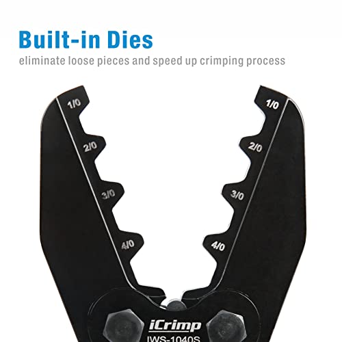 iCrimp Battery Cable Lug Terminal Crimping Tool, for 1/0, 2/0, 3/0, 4/0 Gauge, Battery Cable End, Heavy Duty Lug, Copper Wire Lug Crimper - size: AWG1/0-4/0