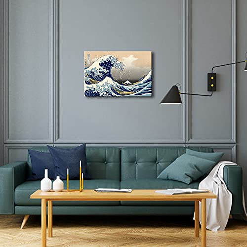 Wieco Art Great Wave of Kanagawa Katsushika Hokusai Modern Stretched and Framed Canvas Prints Artwork Abstract Landscape Pictures Paintings on Canvas Wall Art for Home Office Decorations Wall Decor - size: 18"L x 12"W