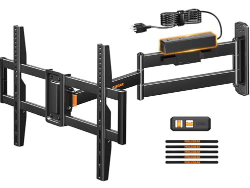 Perlegear Long Arm Full Motion TV Mount with Power Strip for 42–75 inch TVs - size: Fits 38-75'' TVs / Max 600x400mm