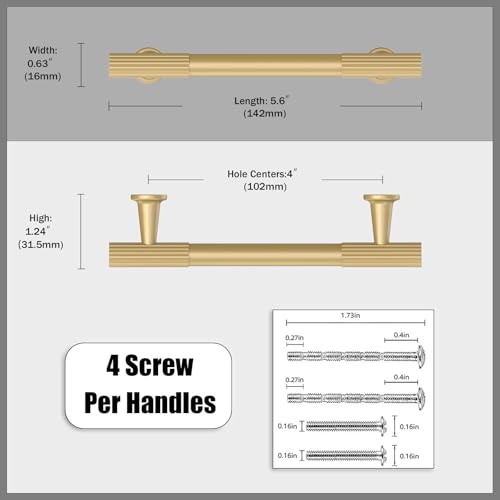 10 Pack Brushed Gold Cabinet Pulls 4 Inch(102mm) Kitchen Cabinet Handles Solid Zinc Alloy Cabinet Hardware Drawer Pulls - color: Brushed Gold, size: 4" Hole Center