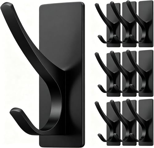 10-Pack Self Adhesive Towel Hooks: Extra Strong 13LB, Stainless Hook for Hanging Loofah, Towels, Coat, Bath Robe Bathroom Shower, Black - color: Black, size: 10 Pack