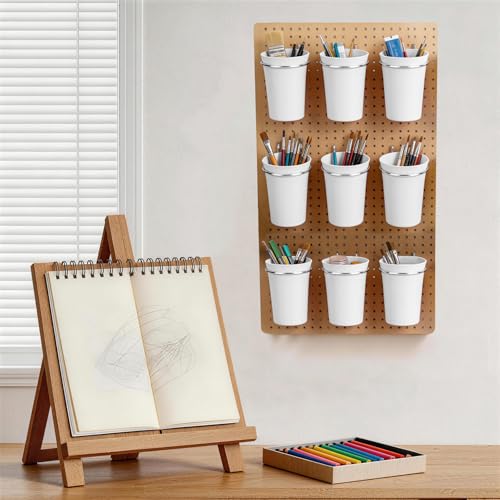 Pegboard Cups With Loops, 9 Pack White Peg Board Pencil Holder Organizer - color: White