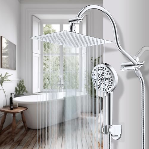 Hibbent All Metal cUPC Certified High Pressure Rainfall 8'' Shower Head - color: Chrome, style: Square 8''