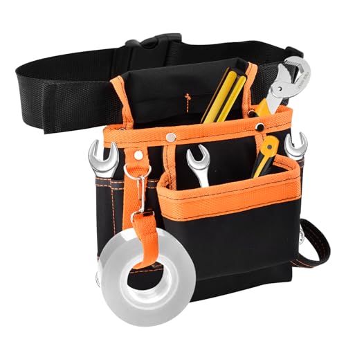 Tool Belts 8 Pockets, Tool Pouch Heavy Duty Tool Belts for Men Tool Belt Bag Adjustable Tool Pouch Belt with Belt Clip Utility Belt Pouch for Electrician, Carpenter, Construction