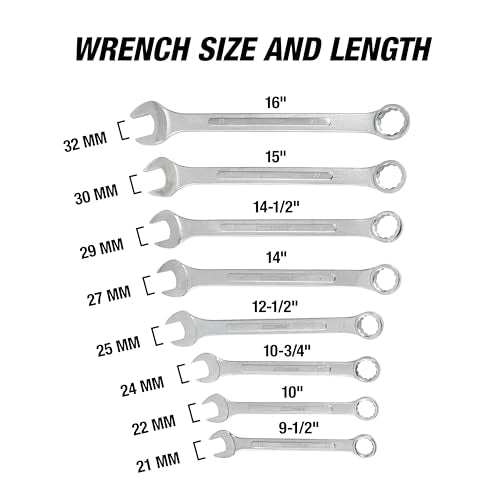OEMTOOLS 8-PC 12 Pt. Metric Jumbo Combination Wrench Set 21 mm - 32 mm - style: 8 piece metric (21-32 millimeter)