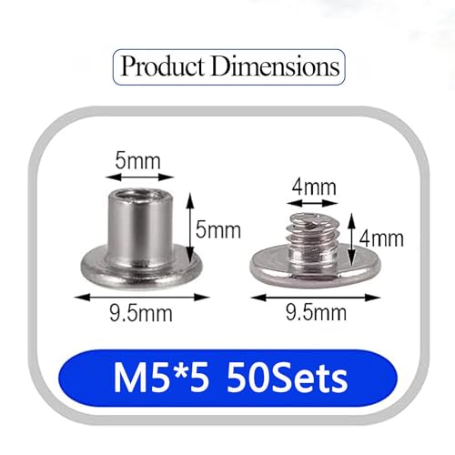 50 Sets M5*5 304 Stainless Steel Chicago Screw Kit Leather Rivets Screw Rivets Chicago Screw Buttons DIY Leather Trim - color: 304 stainless steel, size: M5*5mm