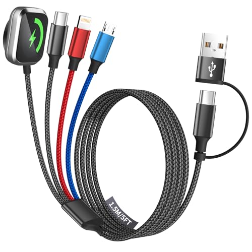 Cruise Essentials 4IN2 Charging Cable for iWatch Charger/iPhone17/IP/Micro - color: Black, size: 1Pack 5FT