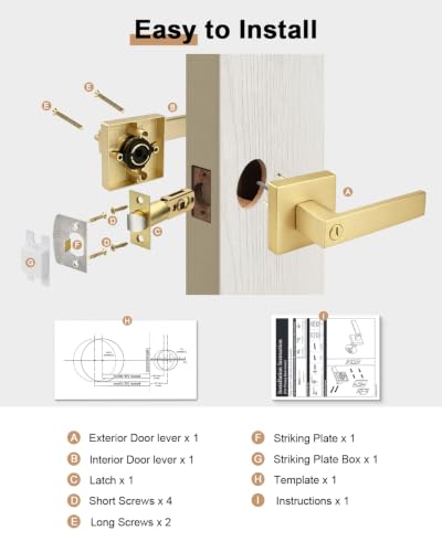 Probrico Interior Privacy Door Lever Handles with Lock, Gold 10 Pack Bedroom & Bathroom Lockset - color: Brushed Gold
