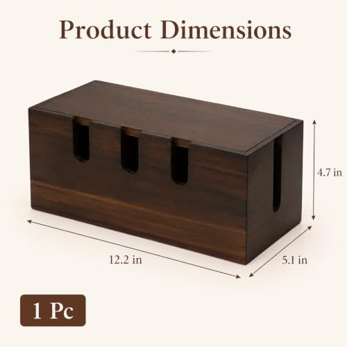 Large Cable Management Box, Wooden Cord Organizer Box with Lid