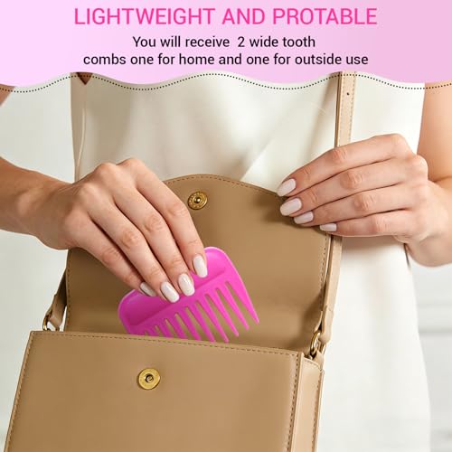 SIMPOR 2 Pack Pink Wide Tooth Comb for Curl and Wig, Wig Comb for Synthetic - color: Pink-2pcs