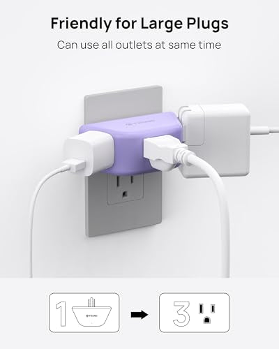 TROND Purple Outlet Extender with 3 Way Angled, for Tight Spaces - color: Purple, size: 3AC-3 Prong Plug, 1 Pack