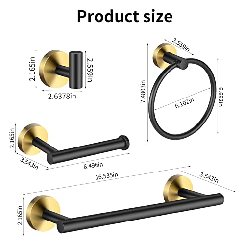 5 Pieces Bathroom Hardware Set Black Gold, Towel Rack Including 2pcs 16 inch Tower Bar, Towel Ring and 2 PCS Towel Hooks - color: Black Gold-5pcs-16inch