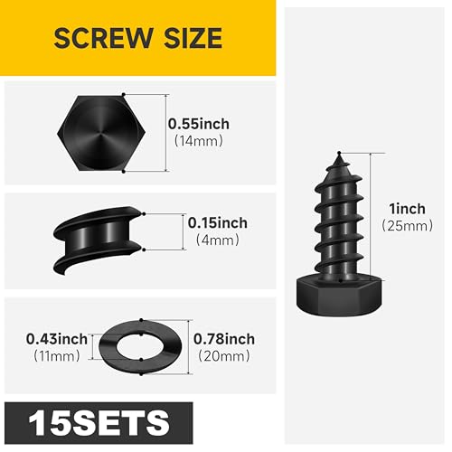(15Sets) 3/8" x 1" Hex Head Lag Bolts, Heavy Duty Lag Screws with Washers, 304 Stainless Steel Bolts 18-8, Lag Screws Wood Screws, Partial Thread Black Oxide, 3/8 Bolt by Mywish - size: 3/8 x 1" (15 set)