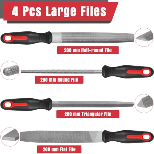 Keze 25 Pcs Metal File Set,Premium T12 Carbon Steel Flat/Half-Round/Round/Triangle Large Files,14 Pcs Needle Files with Case,4 Pcs Sandpaper,Brush,and A Pair of Gloves,for Woodworking