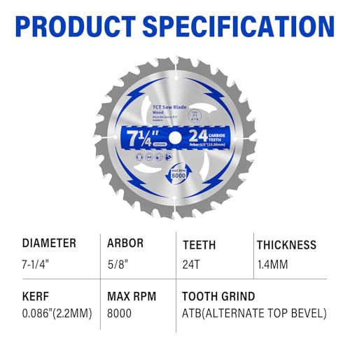 10 Pack 7-1/4 Inch 24T Circular Saw Blade for Wood 5/8" Arbor - size: 7-1/4 In 24T(10PCS)