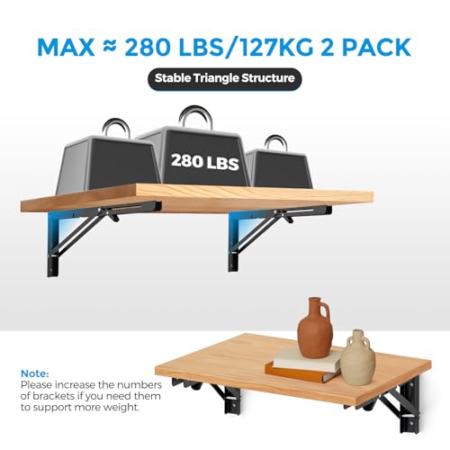 Matte Black Folding Shelf Brackets, 16 Inch, 4 Pack - size: 16 Inch