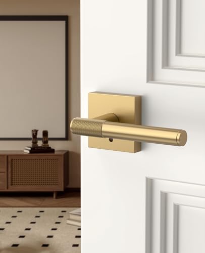Asidrama 4 Pack Champagne Bronze Privacy Interior Door Handles | Thumb-Turn Privacy Lock,Fits 1-3/8"-1-3/4" Doors,Adj. 2-3/8"-2-3/4" Latch,Heavy-duty Zinc,Easy DIY Setup - color: Champagne Bronze