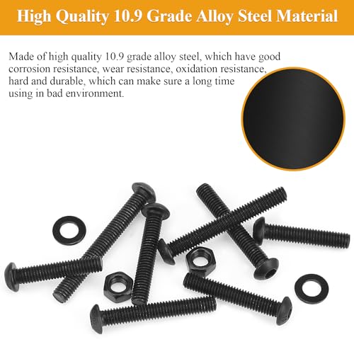 25 Pieces M6 x 40mm Button Head Socket Cap Screws, Thread Pitch 1.0mm, Sutemribor M6 Black Screws, 10.9 Grade Alloy Steel, Black Oxide Finish, Fully Threaded - size: M6 x 40mm, style: Button Head