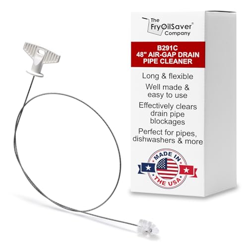 48" Air-Gap Drain Brush - Flexible Dishwasher and Sink Cleaner Tool for Home and Commercial Kitchen - Long Pipe Snake for Garbage Disposal, Shower, Hair Clog Remover - B291C by FryOilSaver Co.