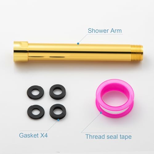 OFFO Shower Head Extension Arm, Shower Arm Extension Shower Head Extender Made of 304 Stainless Steel Shower Pipe Extension, Bright Gold 6 in - color: Bright Gold, style: 6 in
