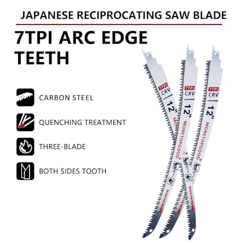 12 Inch Arc Edge Reciprocating Saw Blade for Wood Pruning, 7TPI Japanese Teeth Sawzall Blades for Tree Trimming (3 Pack) - size: 12 Inch