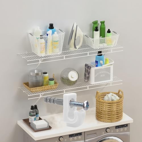 Down Wall Clips- 30 Sets Wire Shelf Brackets Loop -Closet Shelves Clips-Wire Shelf Back Wall Clip,Included Clips,Screws and Expansion Tubes ,Plastic,White,30 Sets (Pack of 1)