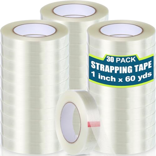 Treela 30 Rolls Filament Strapping Tape Bulk 1 Inch x 60 Yards - size: 1 Inch X 60 Yards