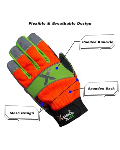 XPRO® 24TSHV Utility Work Gloves, Reflective back glows in dark, Touch Screen, Orange Hi Vis Gloves Flexible Spandex Back - size: XX-Large, style: 1 Pair Pack