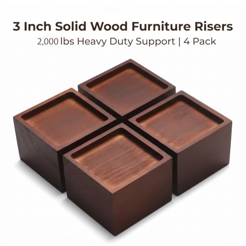 Lufia 3 Inch Solid Pine Wood Furniture Risers 4 Pack, 2000 LBS Heavy Duty Silicone Non Slip Lift Blocks for Bed Sofa Cabinet - color: Dark Brown - 4-pack, size: 3 Inch