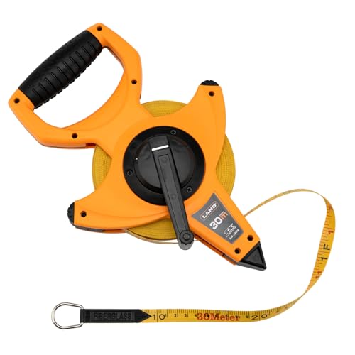 LAND 100FT/30M Heavy Duty Fiberglass Tape Measure - 1/2-Inch Wide, Dual Inch/Metric Scale, Durable Open Reel Measuring Tape for Surveying, Engineering, Runway Construction - size: 30.5 m