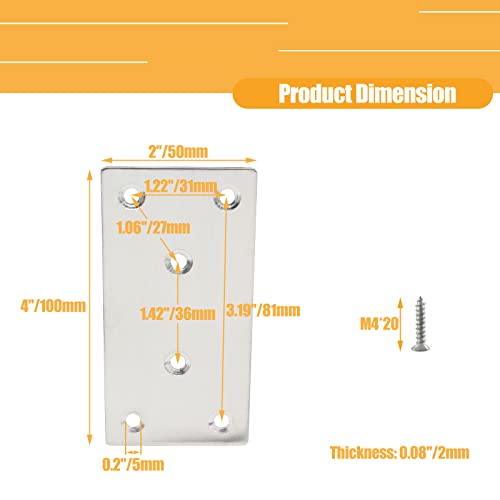 4pcs Metal Flat Straight Brace Bracket, 4'' x 2'' (L x W) , Silver - size: 4'' x 2''/ 100mm x 50mm, style: Silver-4pcs