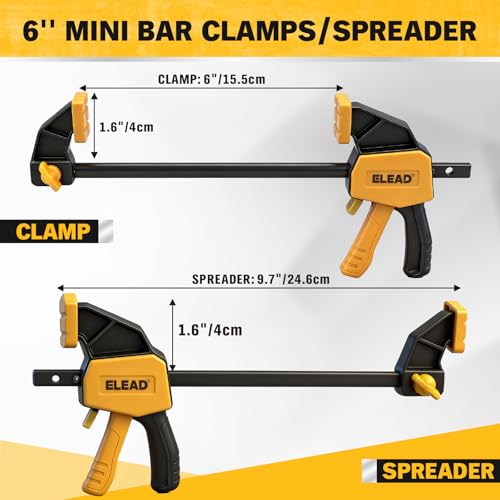 6" Mini Bar Clamps for Woodworking, 2-Piece One-Handed F Clamp/Spreader, 75LBS Load Limit Wood Clamp, Quick Release Grip Clamps for Table Wood Working, Light-duty Tools - style: 2-Piece 75lbs