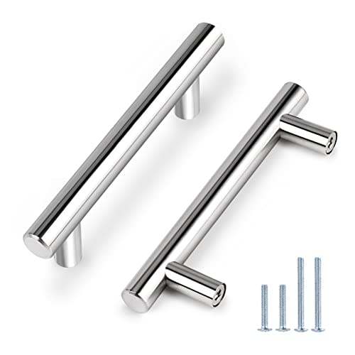 Probrico 5 Pack| 3.5 Inch Euro Bar Cabinet Pull Polished Chrome Modern Cabinet Hardware, T Bar Kitchen Cabinet Handles Dresser Pulls, 3-1/2" Hole Centers - color: Polished Chrome, size: hole center 3-1/2"