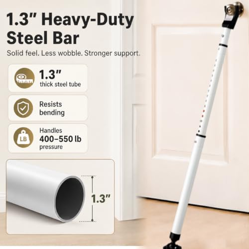 Door Security Bar, 18"-46" Adjustable Door Jammer with Large Anti-Slip Rotating Base, 1.3" Heavy Duty Steel Door Brace for Hinged Doors, Sliding Glass Patio Doors, Home, Apartment & Hotel
