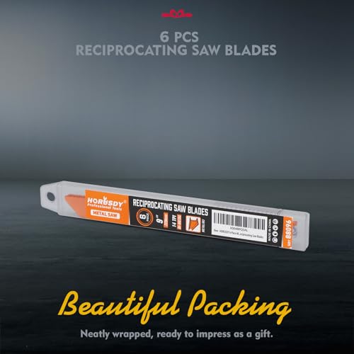 HORUSDY 6PCS 9-Inch 14TPI Bi-Metal Reciprocating Saw Blades, Heavy-Duty Blades for Cutting Steel Pipe, Rebar and Sheet Metal, Universal Shank Fits Most Saws - style: 6-Pc 9"Bi-Metal (Metal Cutting)