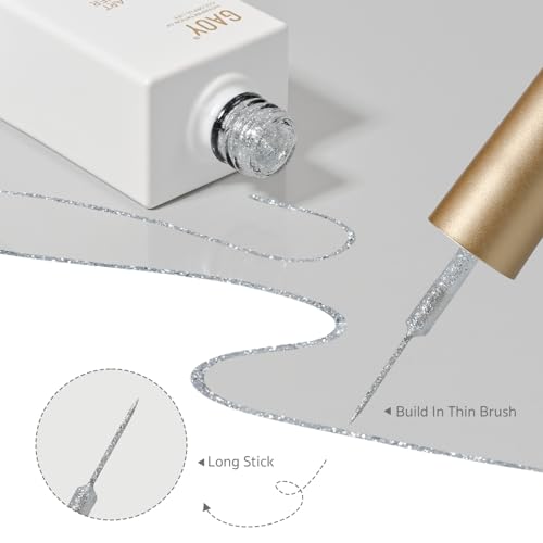 GAOY Silver Cat Eye Swirl Gel Nail Polish Art Liner, 12ml Glitter Holographic Reflective Color Nail Paint Design with Thin Brush, UV Light Cure for DIY French Manicure at Home - color: Silver Cat Eye