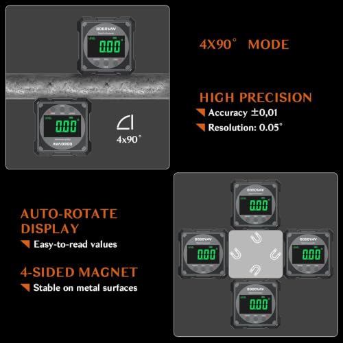4-side Magnetic Digital Angle Gauge with Laser(Class 2, ＜1mW Output), 4 * 90° Rechargeable Electronic Inclinometer Protractor Level Gauge for Woodworking Tablesaw- Black Gray - color: Black Gray