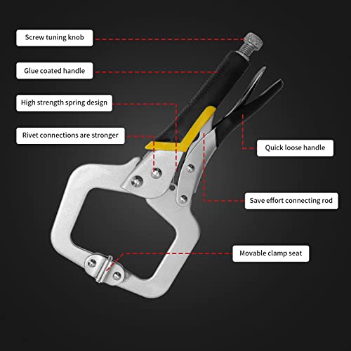 Anxingo 2 Pack 11 inch C-Clamp Locking with Swivel Pads Heavy Duty Pliers for Craftsmen Home Workshop, Metal Face Clamps - size: 2 × 11"