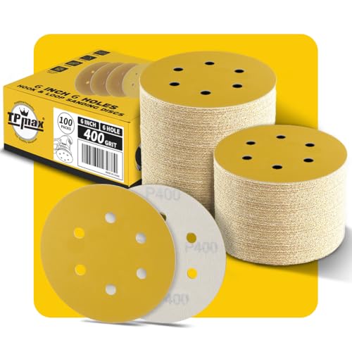 100PCS 6 Inch 400 Grit 150mm 6 Hole Sanding Discs Sandpaper - Premium Gold Round Hook and Loop for Random Orbital Sander - Ideal for Wood, Metal, Automotive - style: 400 Grit - 100 Pack